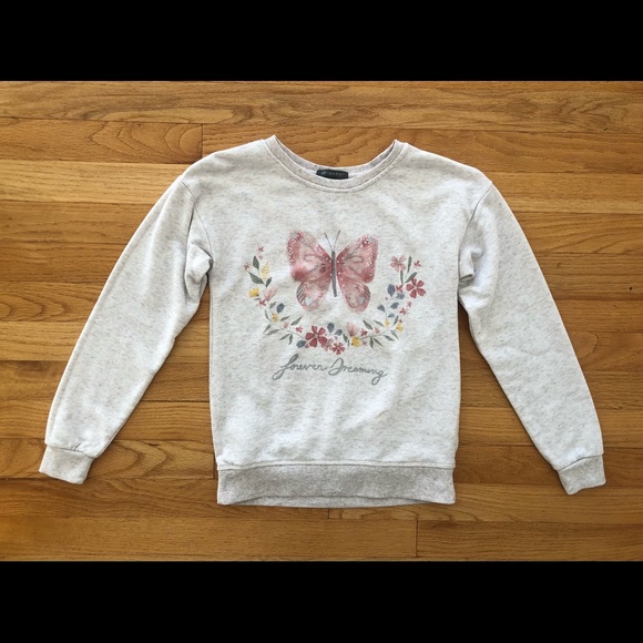 Primark 2 prs girls black hoodie Boston motif & cream sweatshirt butterfly motif - Picture 3 of 8